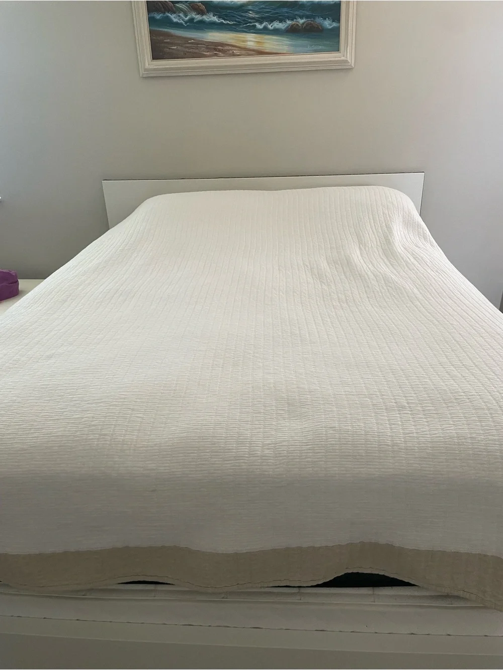 Queen Quilted Bedspread Coverlet Solid White Rectangular Bedroom Bedding